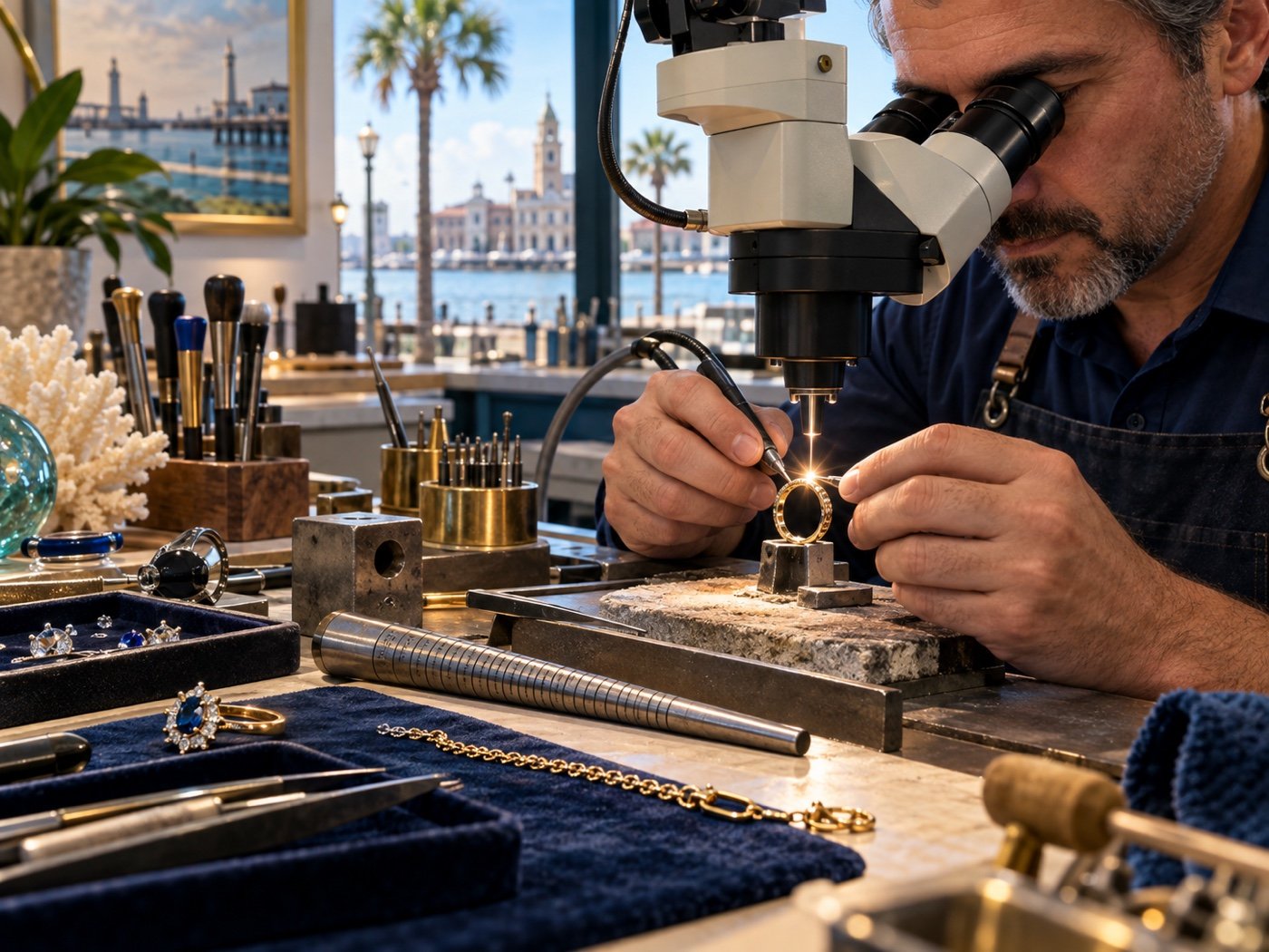 Illustrative jewelry repair and ring-sizing service
