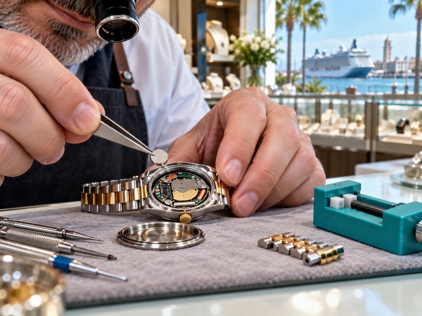 Illustrative watch battery replacement service