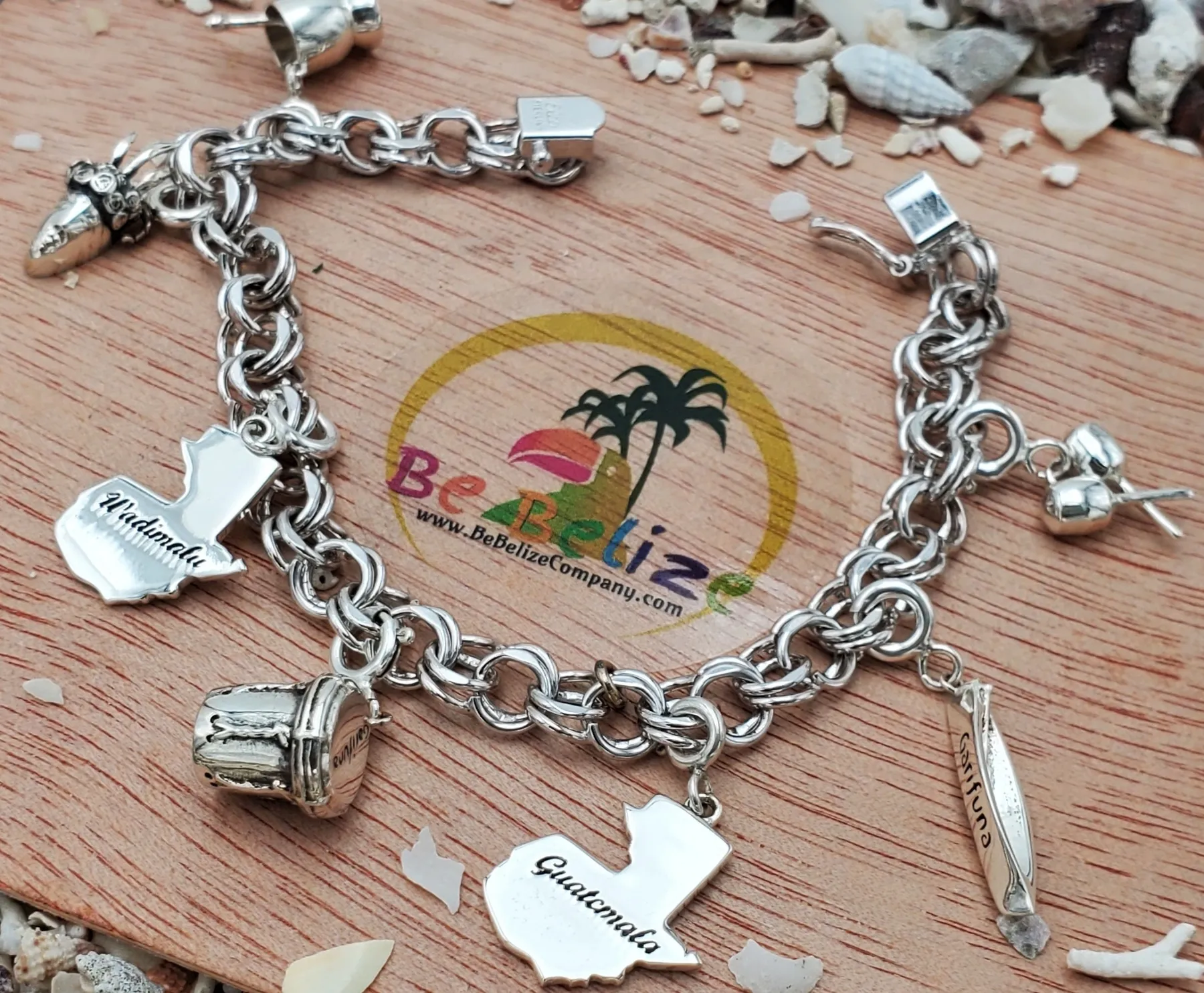 Belize Guatemala Honduras charm bracelet in .925 sterling silver