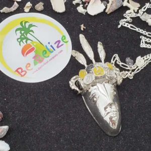 🎭 Wanaragua (John Canoe) Mask Pendant – Yellow, Black & White Enamel – .925 Sterling Silver