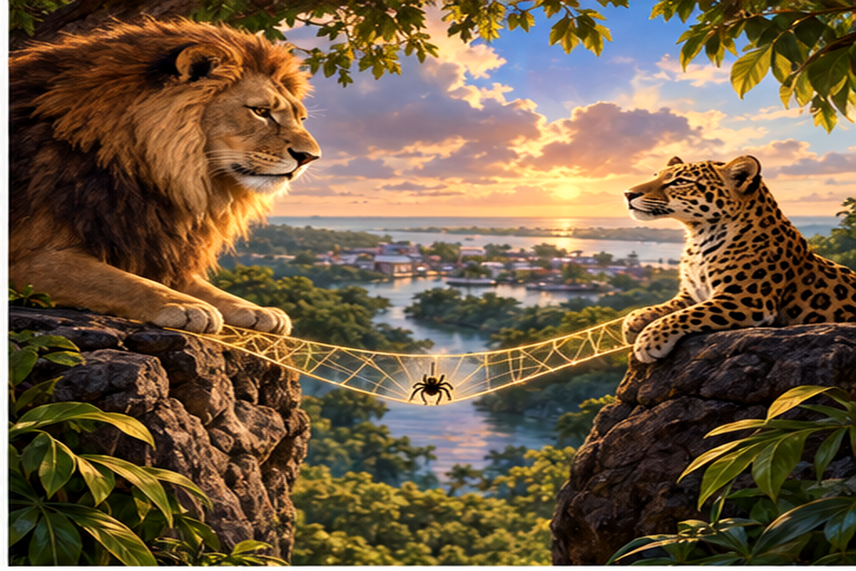 Anansi, the Elder Lion, and the Young Jaguar: A Respectful Belize Family Fable cover illustration