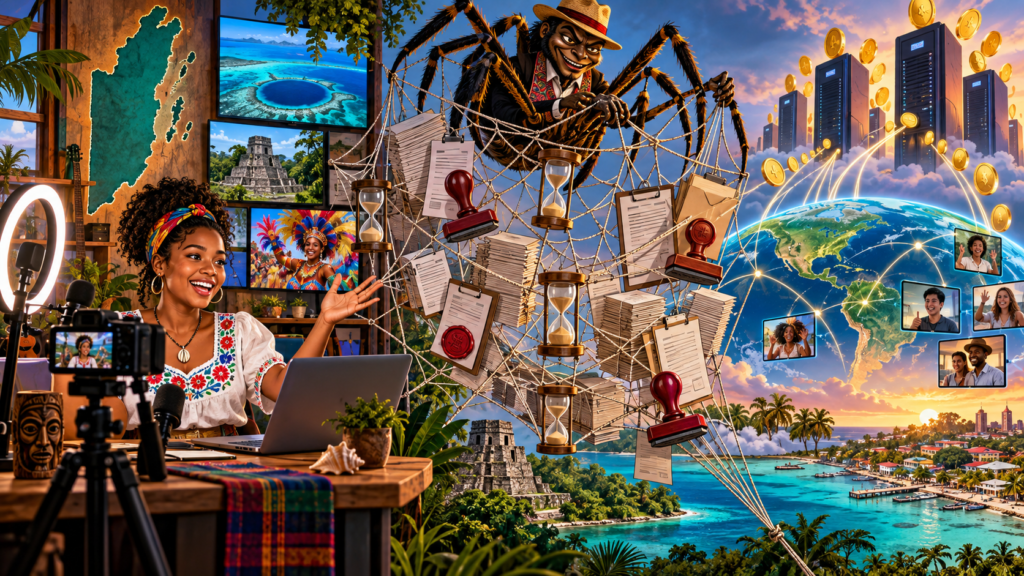 Anansi and the License to Spin: A Belize Creator Fable cover illustration